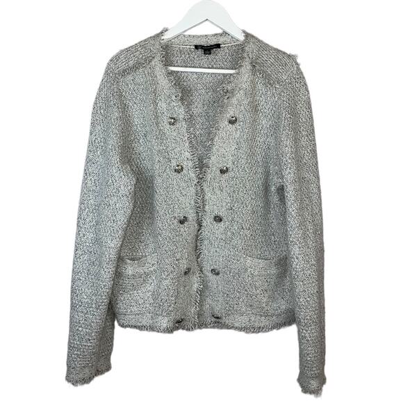 INC International Concepts Silver Metallic Knitted Tweed Sweater Jacket Large - Picture 1 of 9